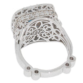 Cushion Blue London Topaz Sterling Silver Ring with Moissanite Accent, showcasing intricate filigree design.